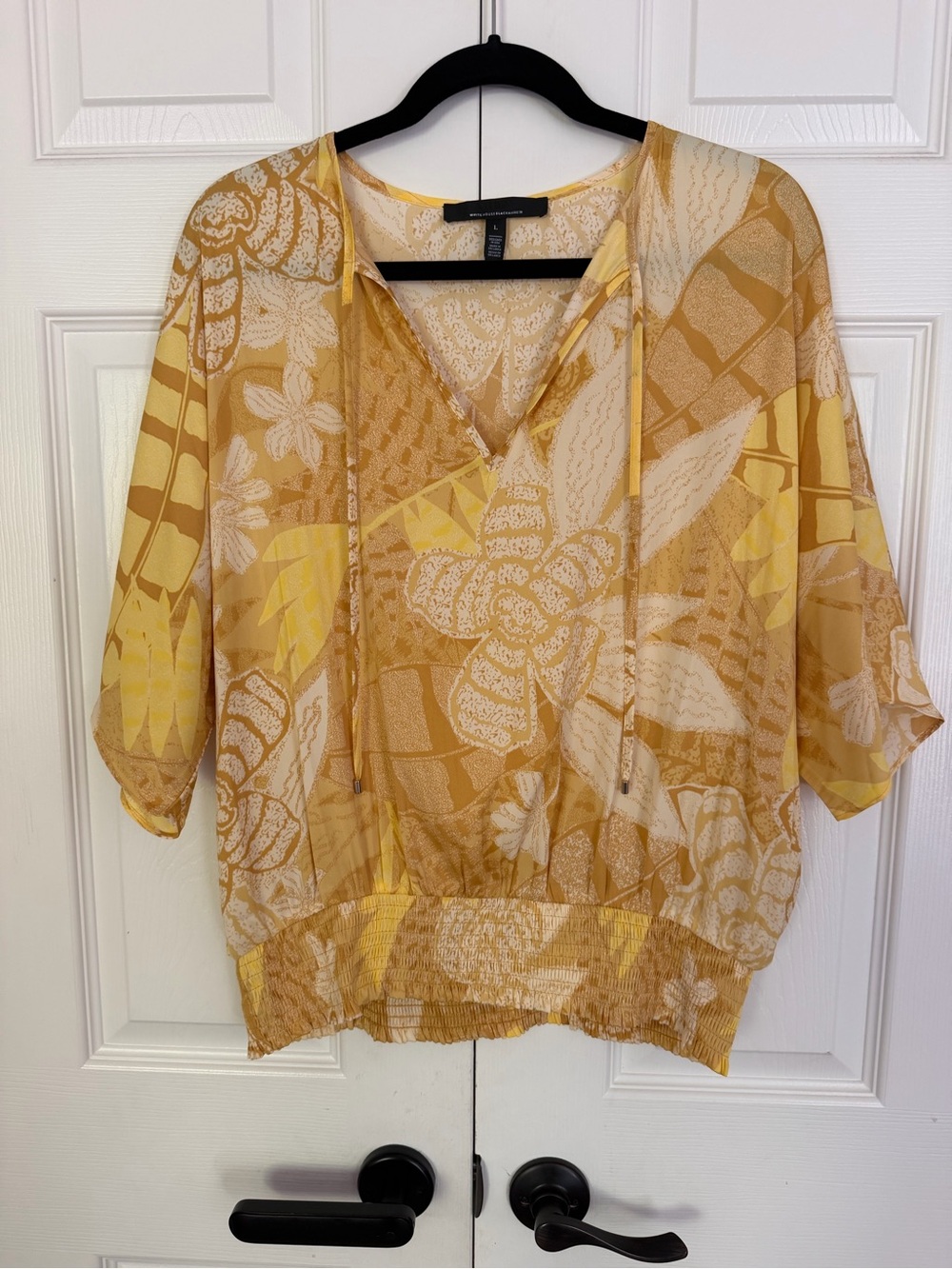 White House Black Market Yellow Floral Blouson Top Size L (NWOT) - Picture 2 of 6